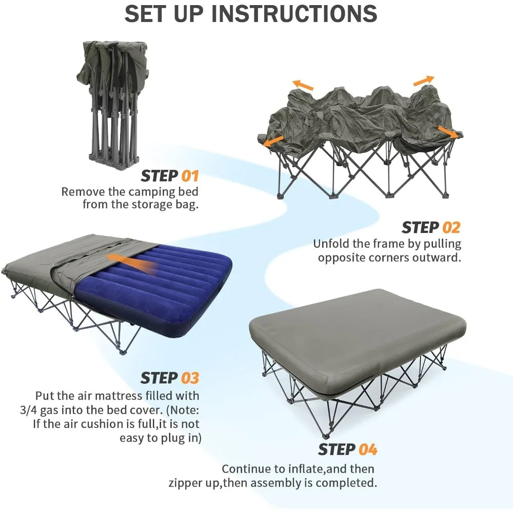 2-Person Camping Cot with Inflatable Air Mattress – Portable Folding Bed for Outdoor Travel and Beach Vacations