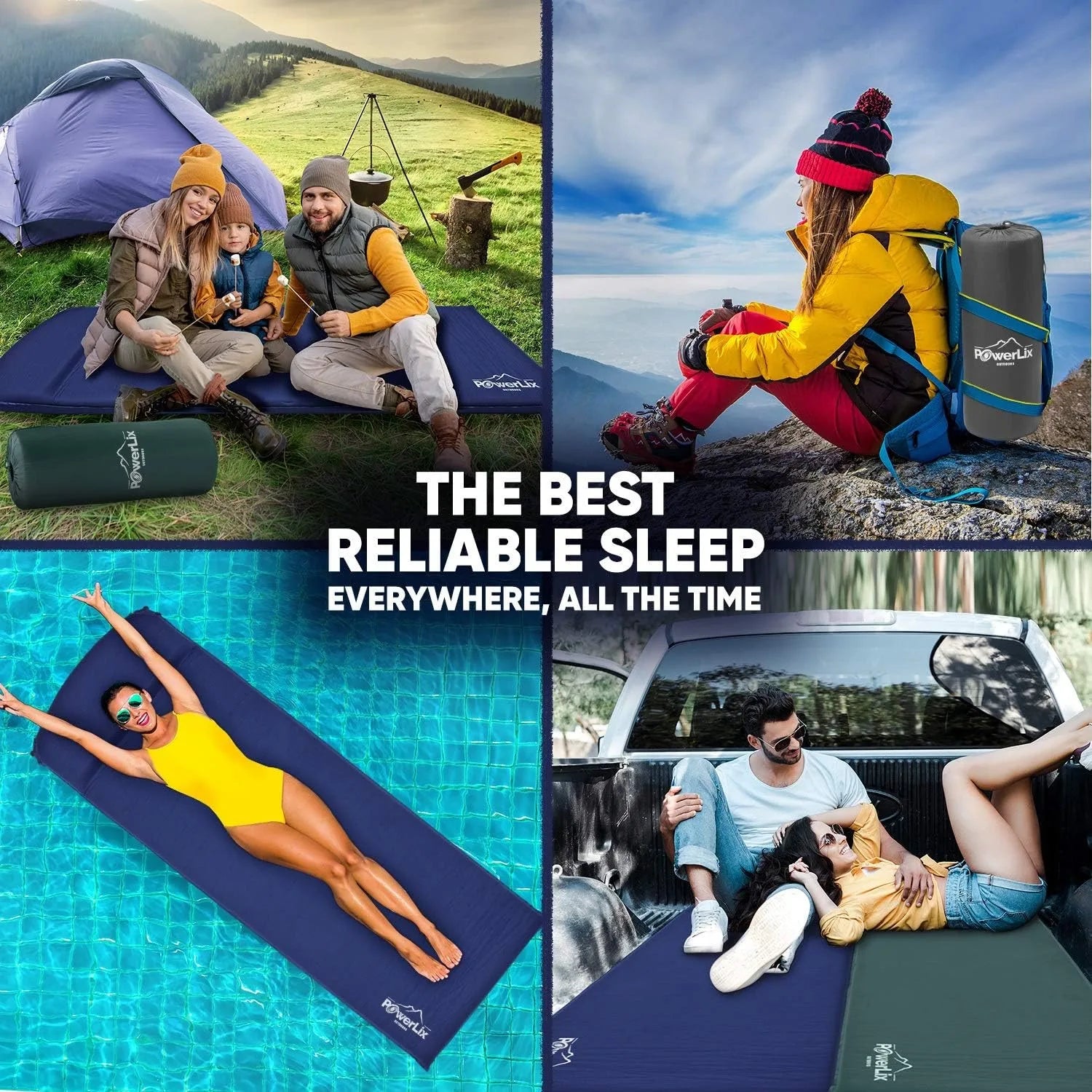 Powerlix Self-Inflating Sleeping Mat – 3-Inch Insulated Foam Pad for Camping and Backpacking