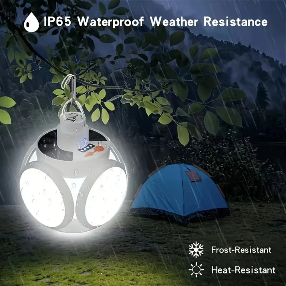 Solar Outdoor Folding Light - Portable USB Rechargeable LED Bulb Search Lights Camping Torch Emergency Lamp