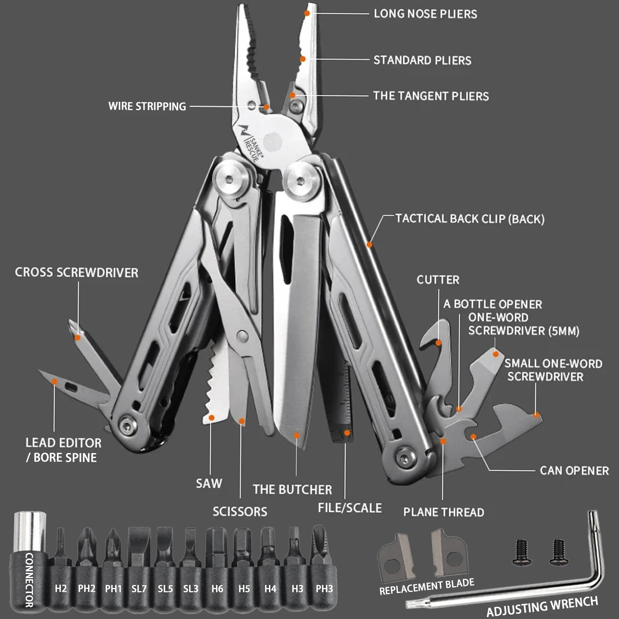 30-in-1 Multifunctional Multi Hand Tool - Portable Folding Pliers with Cable Wire Cutter and Knife