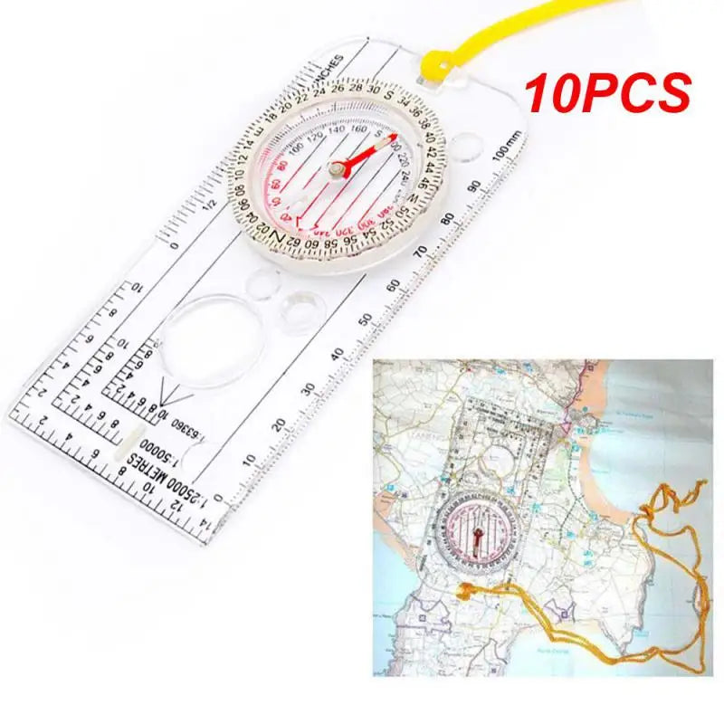 10PCS Drawing Scale Compass - Portable Handheld Navigation Map Reading Ruler for Outdoor Camping and Hiking