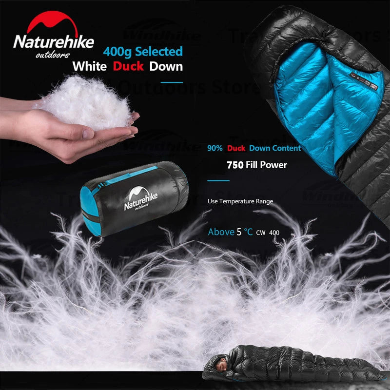 Winter 750FP Duck Down Hooded Sleeping Bag - Waterproof Ultralight Single for Camping