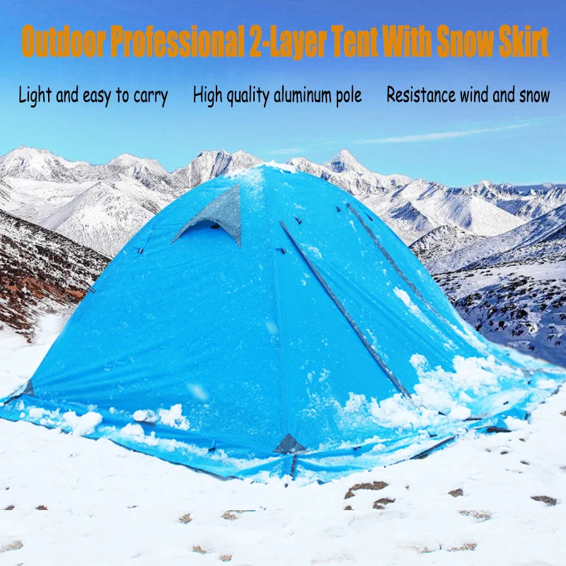 Portable Ultralight Camping Tent: 2-4 Person, Double Layers, 4-Season Shelter with Snow Skirt