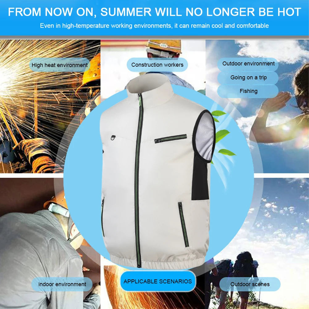 Cooling Vest Ice Fan - Heat Resistant, Breathable, 3-Gear Sleeveless Vest for Summer Camping, Fishing