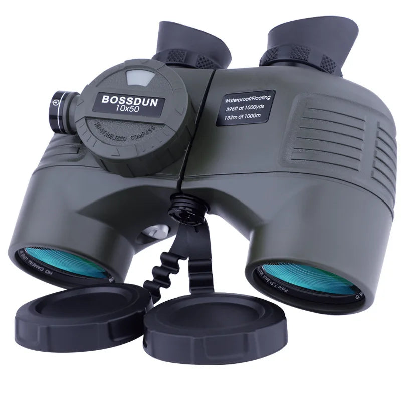 10X50 Professional Military Nautical HD Binoculars | Waterproof Powerful Rangefinder with Compass for Hunting and Camping