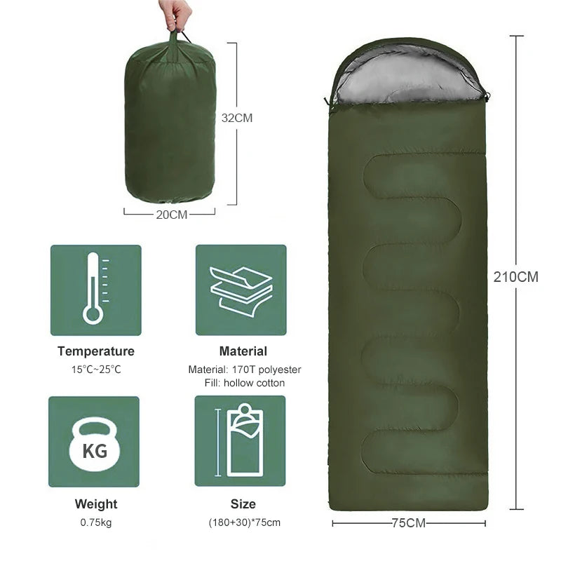 Lightweight 4 Season Winter Sleeping Bag - Warm Envelope Backpacking Outdoor Mummy Cotton Sleeping Bag