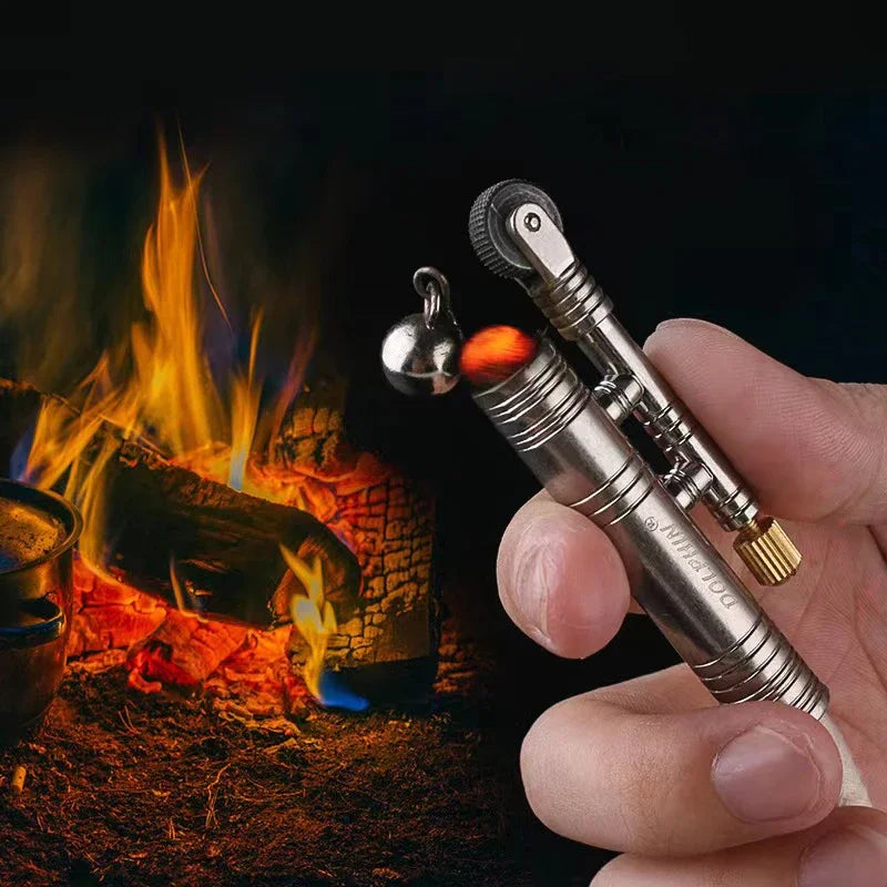 Metal Windproof Kerosene Lighter - Portable Fire Rope Outdoor Camping Survival Ignition Tool - Retro Flint Igniter Men's Gift