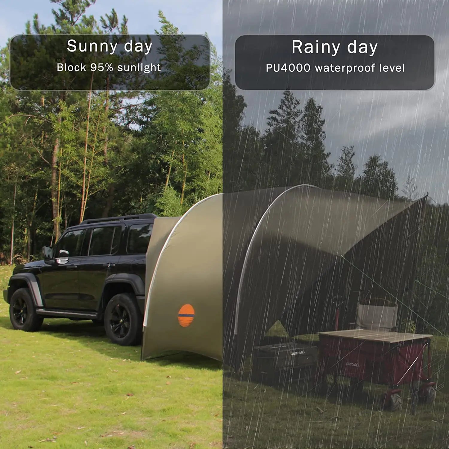 Waterproof Car Awning Sun Shelter - Eggshell Shape Auto SUV Canopy Camper Trailer Sun Shade for Outdoor Camping and Beach