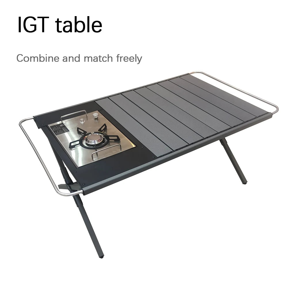 Outdoor Aluminum Alloy IGT Table - Portable Telescopic Camping Table with Gas Stove and Teaism Tray