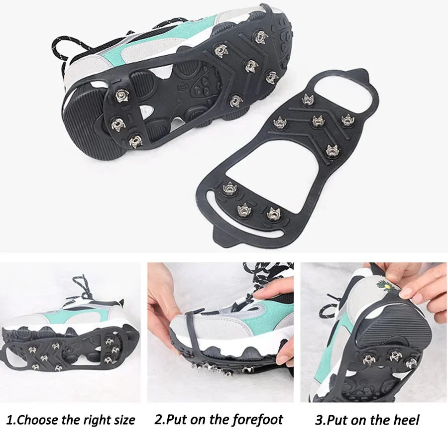 8-Teeth Ice Gripper Spikes - Anti-Slip Crampons for Winter Hiking, Mountain Climbing, and Snow Walking