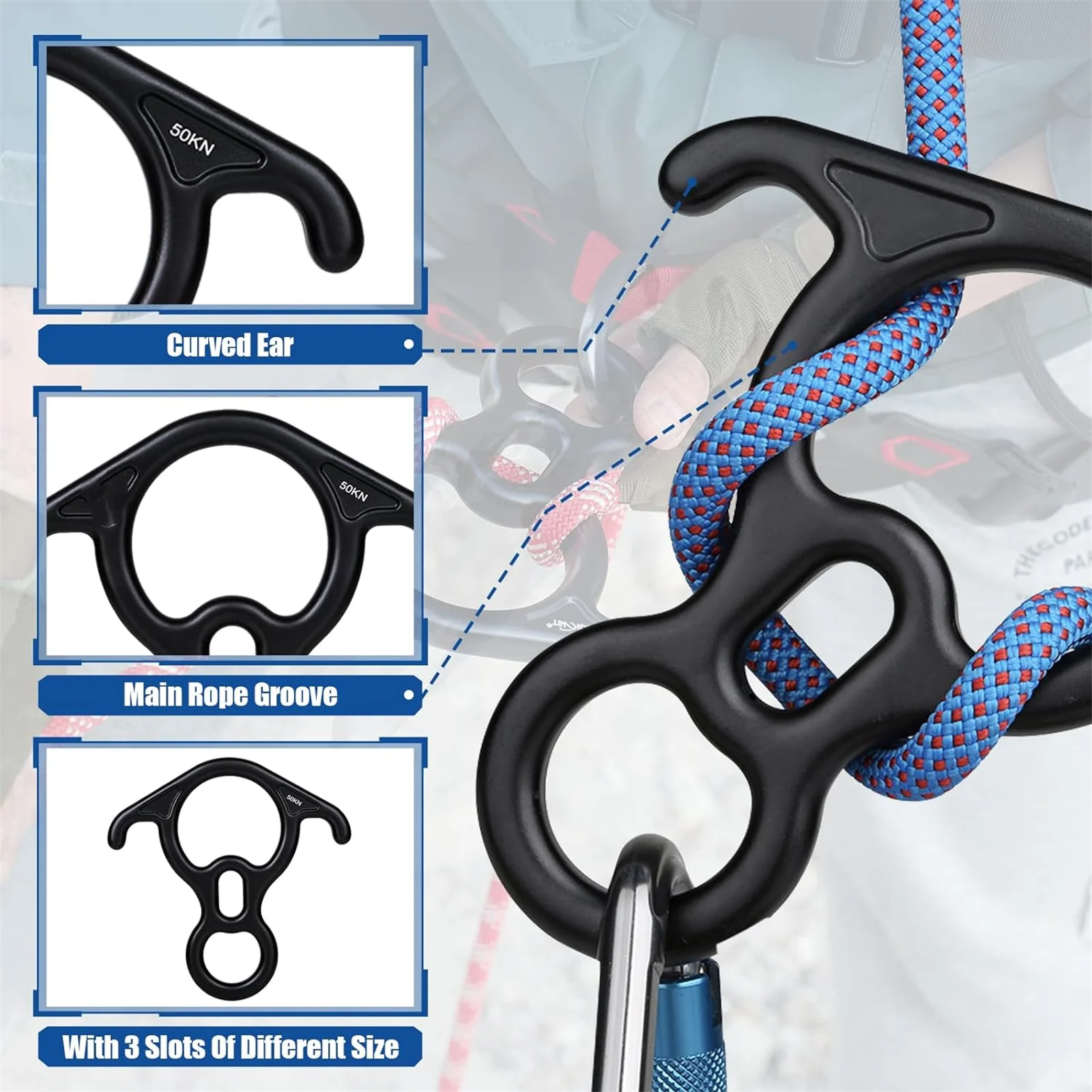 50KN Rescue Figure 8 Descender – Large Bent-Ear Belay Device for Rock Climbing and Peak Rescue