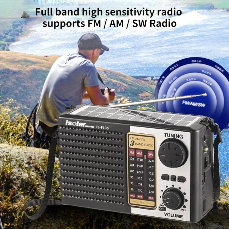 Wireless Bluetooth Speaker with LED Flashlight - FM AM SW Radio, Solar Charging, Emergency Full Band High Sensitivity Portable Radio