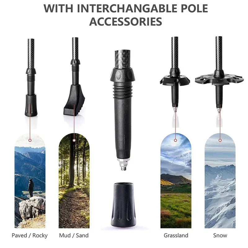 2024 Carbon Fiber Trekking Poles - Collapsible Telescopic Walking Sticks for Tourism and Hiking