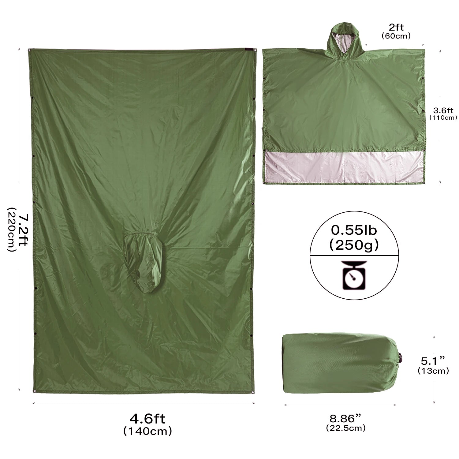 Portable 3-in-1 Multifunctional Raincoat Poncho Mat - Durable Rain Gear for Hiking and Camping