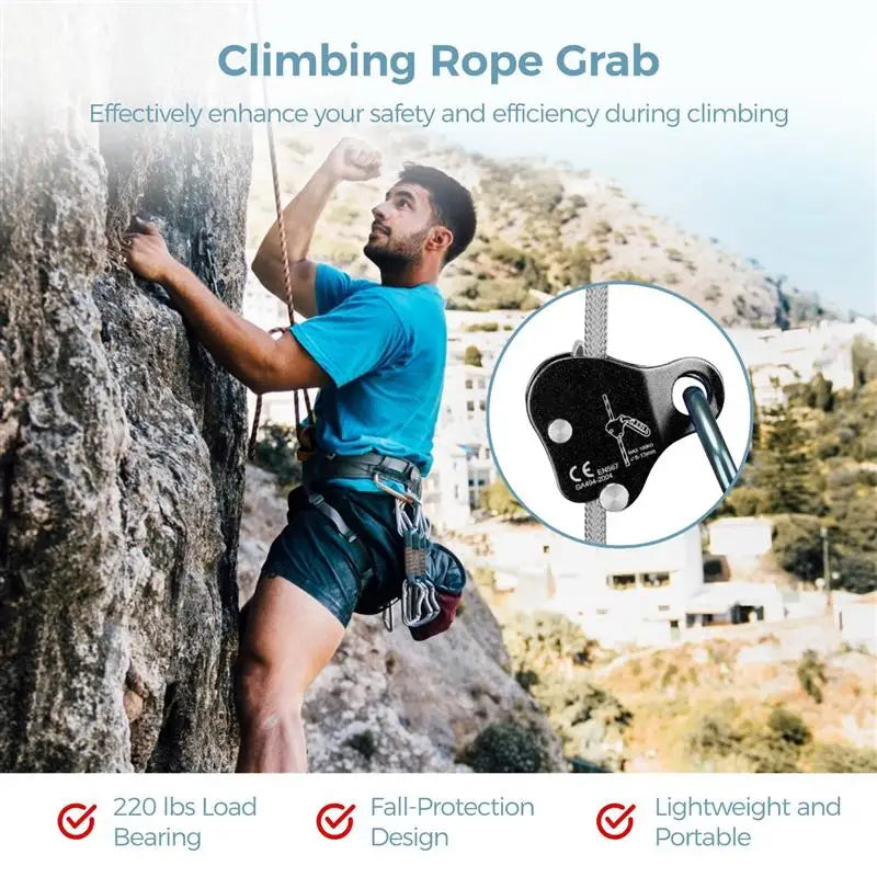 High-Strength Self-Locking Climbing Rope Grab - Fall Protection Ascender and Belay Device