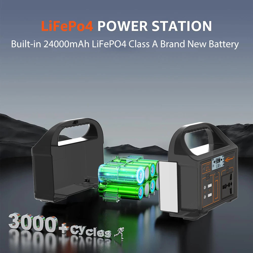 100W Portable Power Station 220V/110V Solar Generator - 24000mAh LiFePO4 Emergency Mobile Power Bank for Camping