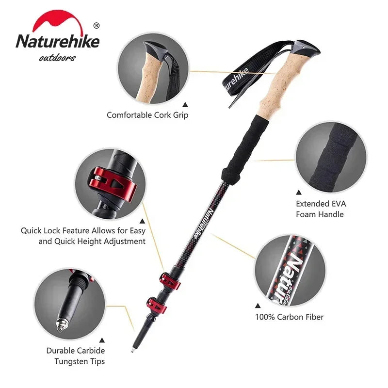 2024 Carbon Fiber Trekking Poles - Collapsible Telescopic Walking Sticks for Tourism and Hiking