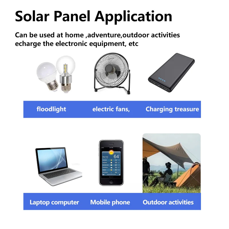 500W Solar Panel 5V USB Portable Waterproof For Cell Phone Power Bank Battery Charger Outdoor Camping Hiking Fishing