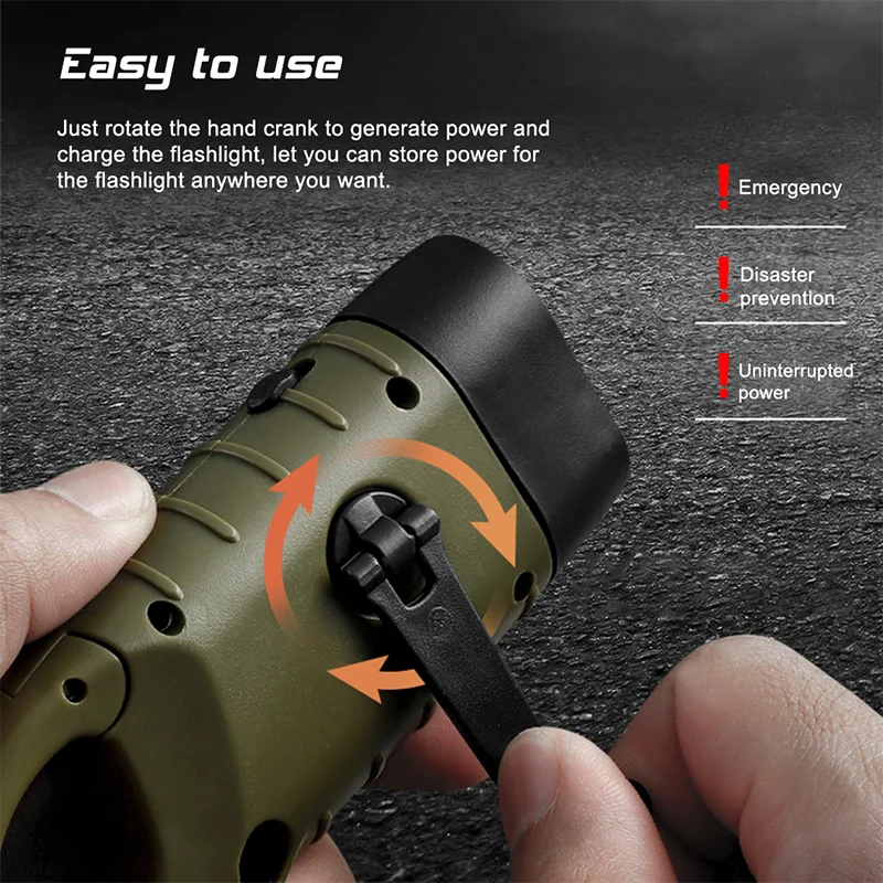 LED Solar Power Flashlight with Hand Crank Rechargeable Keychain Light - Outdoor Survival Emergency Flashlight for Camping Hiking