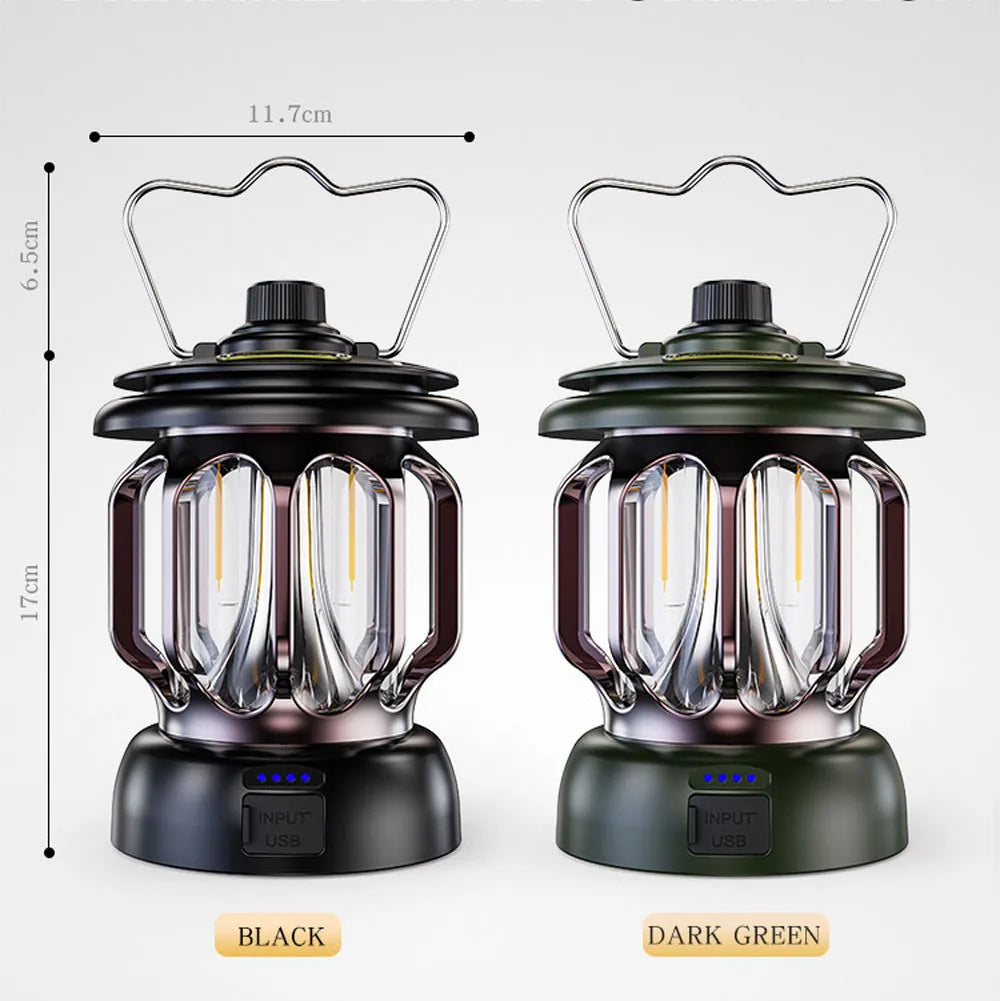 Retro Portable Camping Lantern - Rechargeable Dimmable LED Hanging Lamp