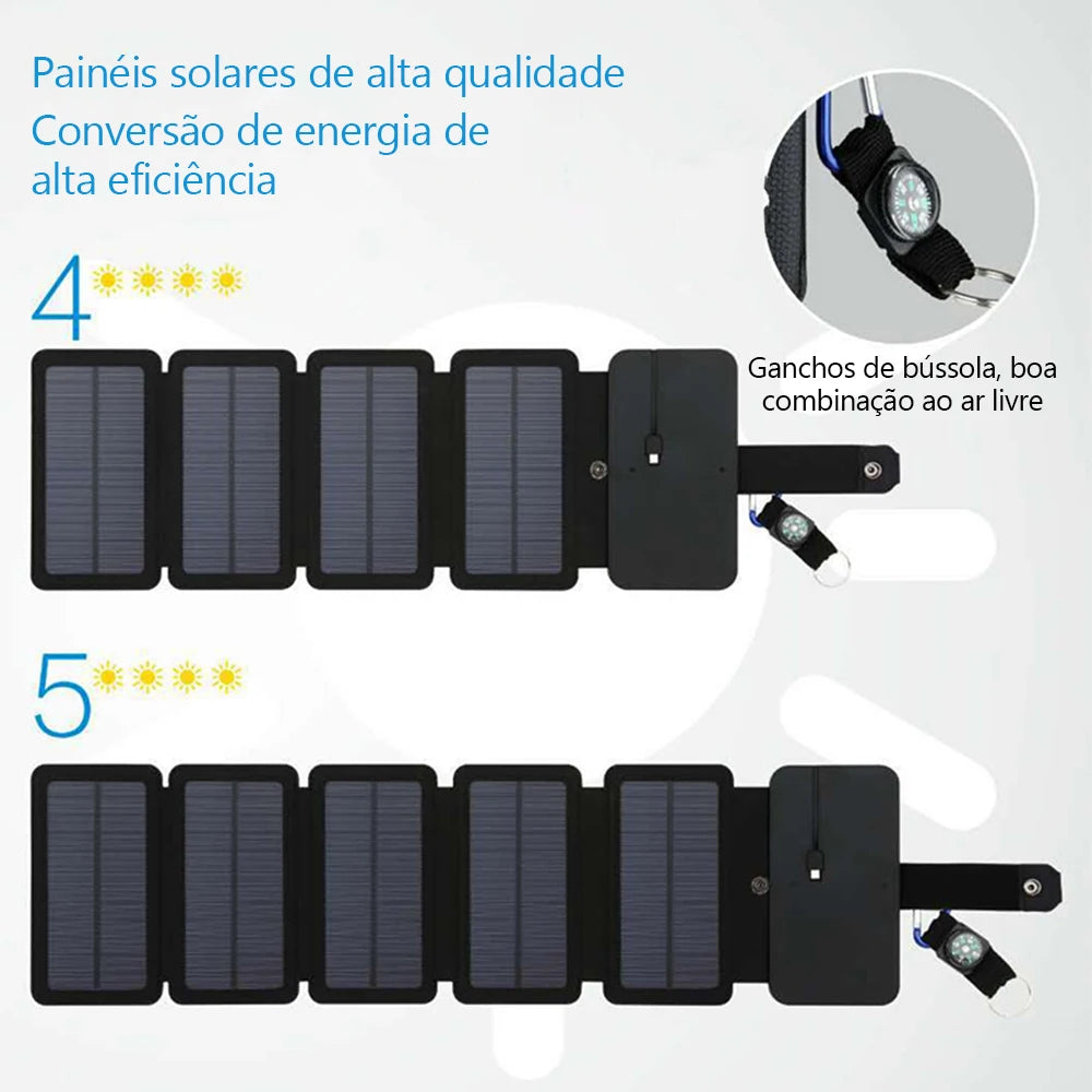 Folding Outdoor Solar Panel Charger - Portable 5V 2.1A USB Output for Smartphones, Camping, Hiking, and Travel