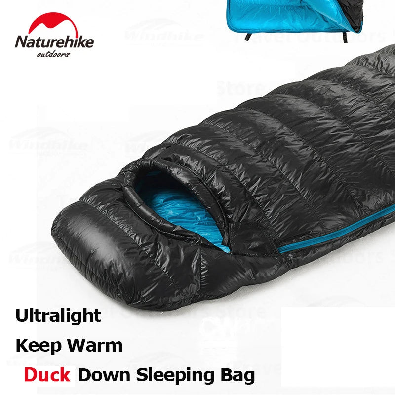 Winter 750FP Duck Down Hooded Sleeping Bag - Waterproof Ultralight Single for Camping