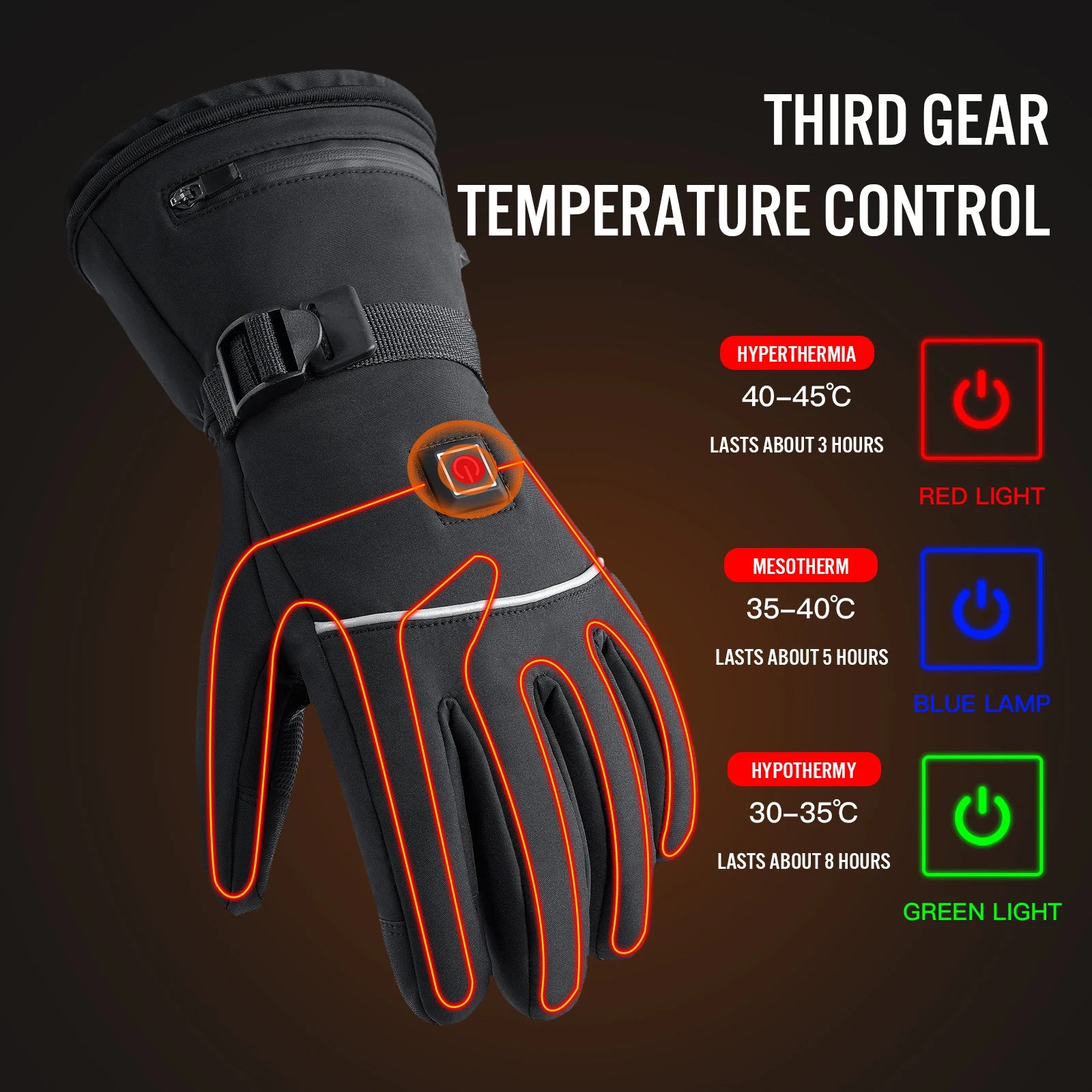 Motorcycle Gloves Winter Fleece Heated Touch Screen Waterproof Hiking Gloves