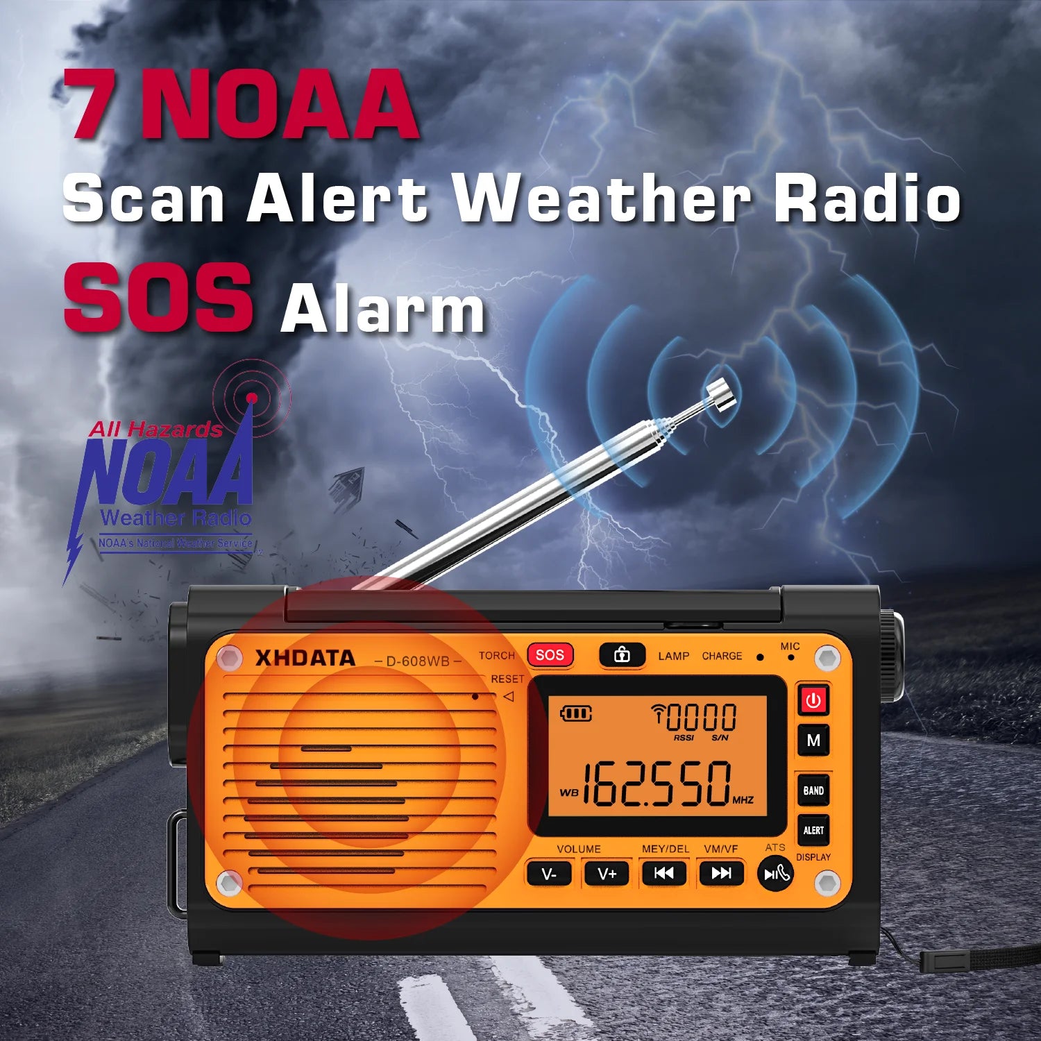 Emergency Crank Weather Radio with FM/AM/SW/NOAA Alerts, Bluetooth, Phone Charger, and Battery Operated