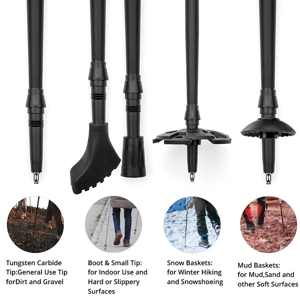 Ultralight Carbon Fiber Trekking Poles: Folding Hiking and Nordic Walking Sticks with Quick Flip-Lock