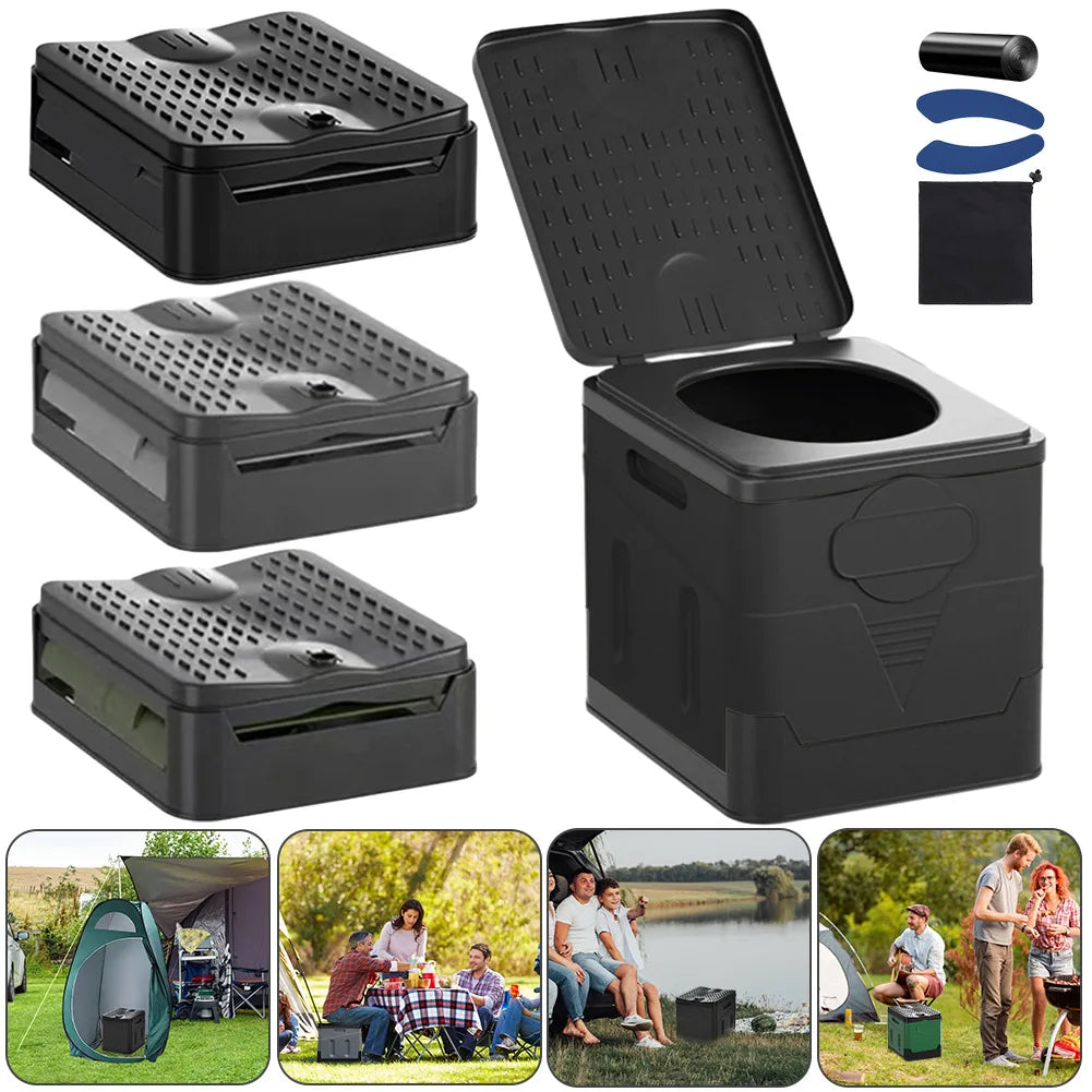 Portable Folding Toilet for Outdoor Camping and Travel - Reusable with Cover Design