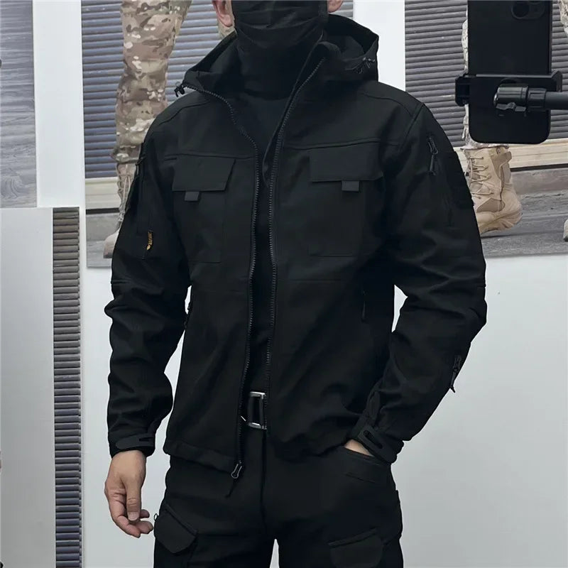 New Men's Winter Velvet Thickened Outdoor Invader Soft Shell Tactics Windproof and Waterproof Mountaineering Charge Set