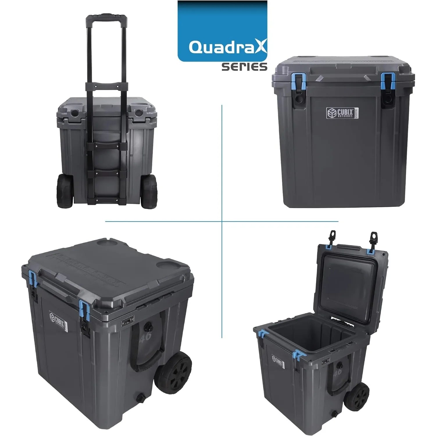 46 Quart QuadraX Wheeled Rotomolded Hard Cooler - Heavy Duty Insulated Ice Chest