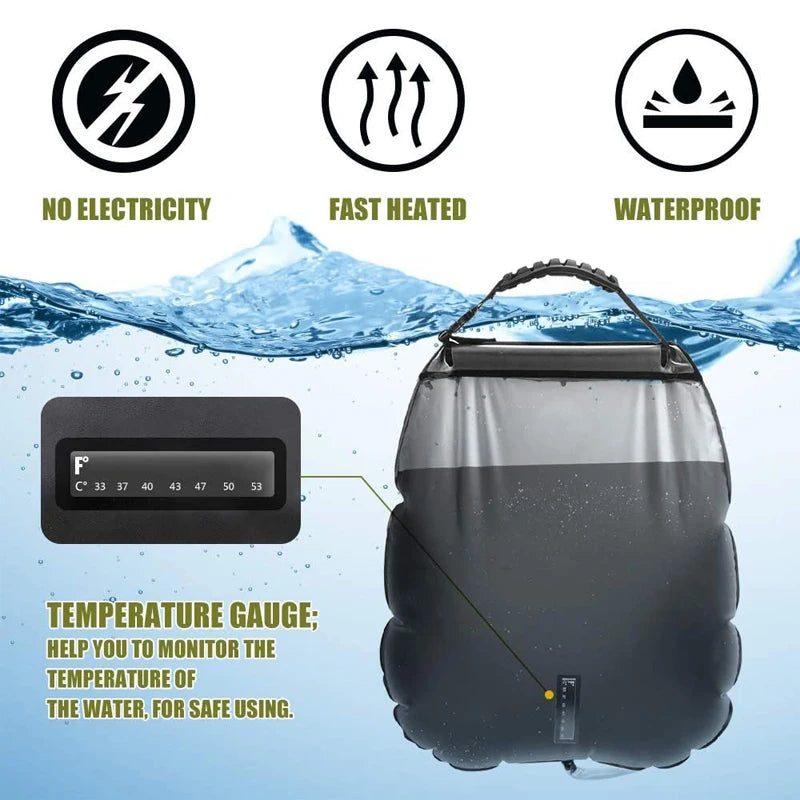 20L Outdoor Camping Shower Bag - Solar Heating Portable Folding Bath Equipment