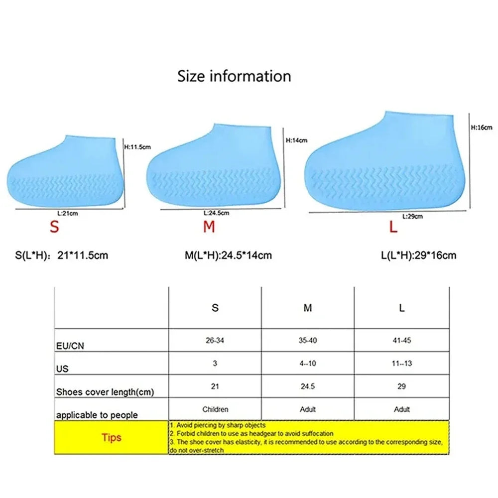 1 Pair Silicone Waterproof Shoe Covers - Reusable Slip-Resistant Rubber Rain Boots Overshoes for Outdoor Rainy Days