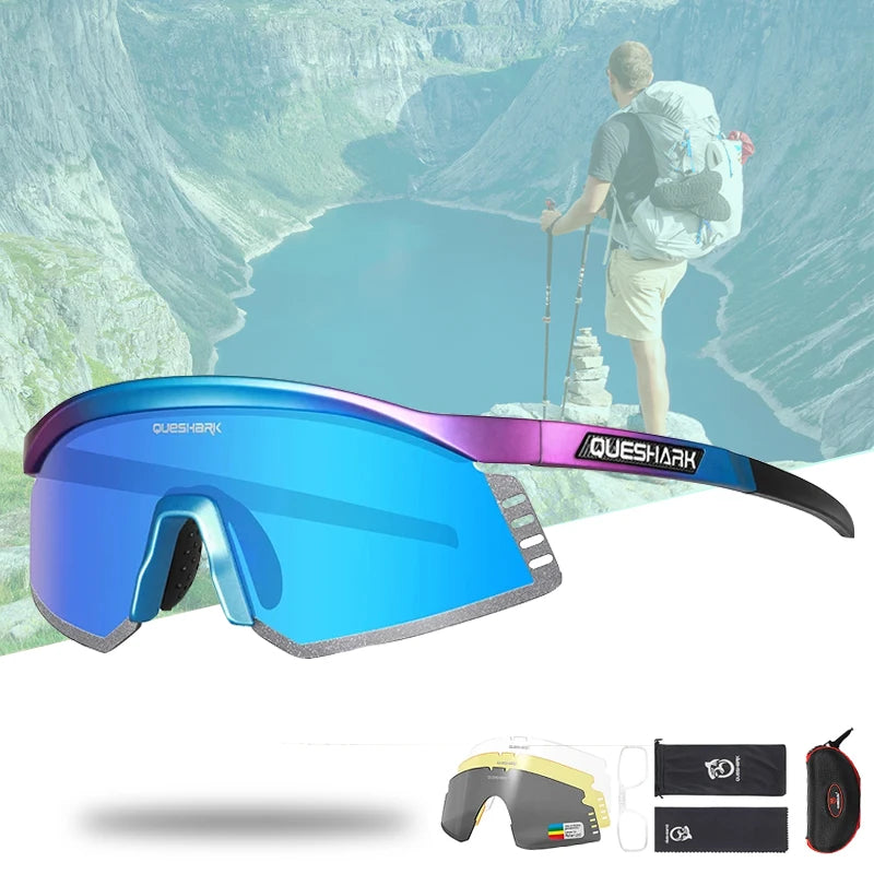 Queshark 4-Lens Polarized Sunglasses Set - UV Protection for Sports, Camping, Hiking, and Cycling