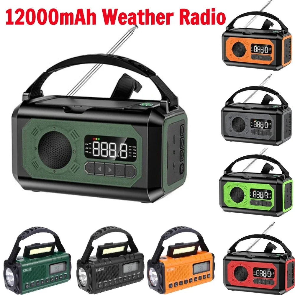 12000mAh Portable Emergency Weather Radio with AM/FM/NOAA, Dual Solar Panels, Hand Crank, Flashlight, and Reading Lamp for Outdoor Camping