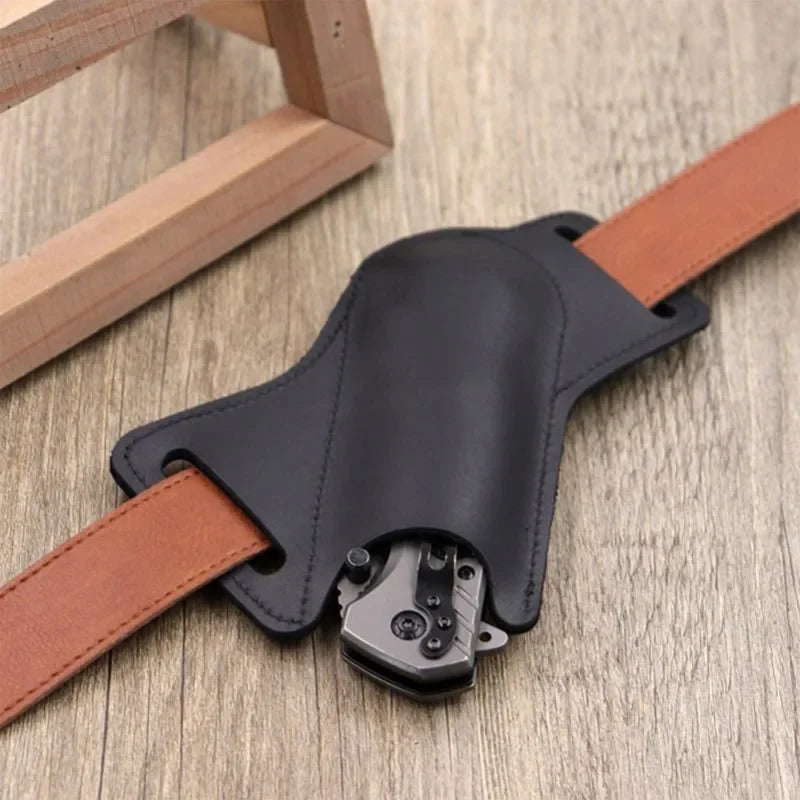 Leather Storage Sheath for Folding Knives: Convenient Belt Clip Holder for Camping Tools