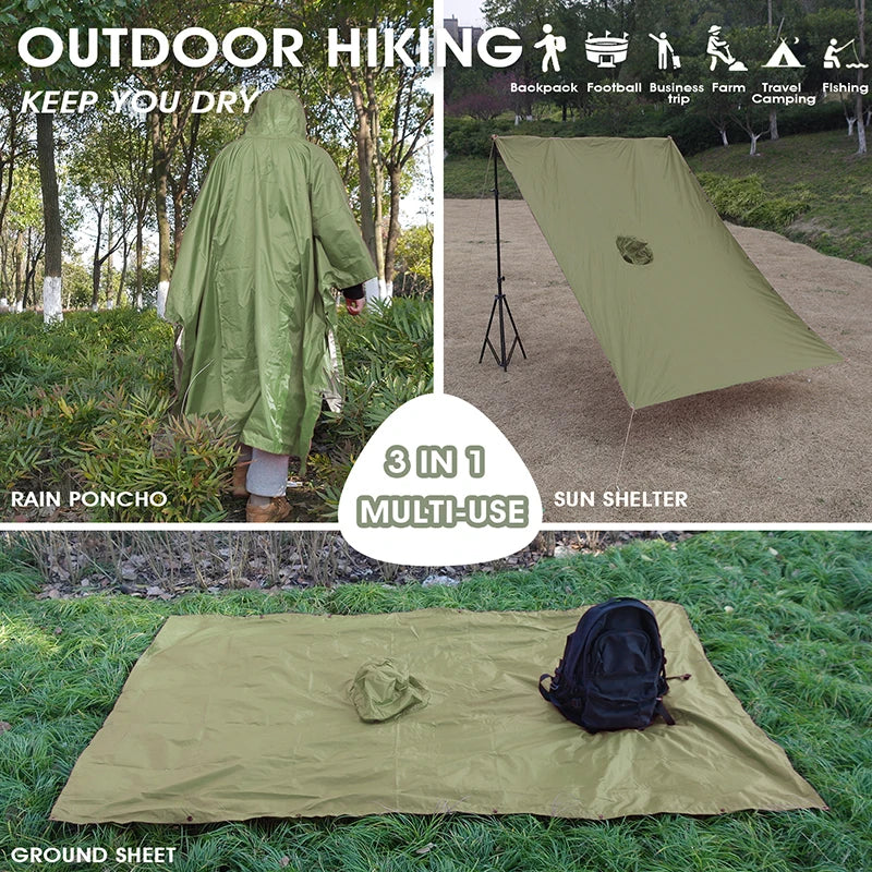 Portable 3-in-1 Multifunctional Raincoat Poncho Mat - Durable Rain Gear for Hiking and Camping