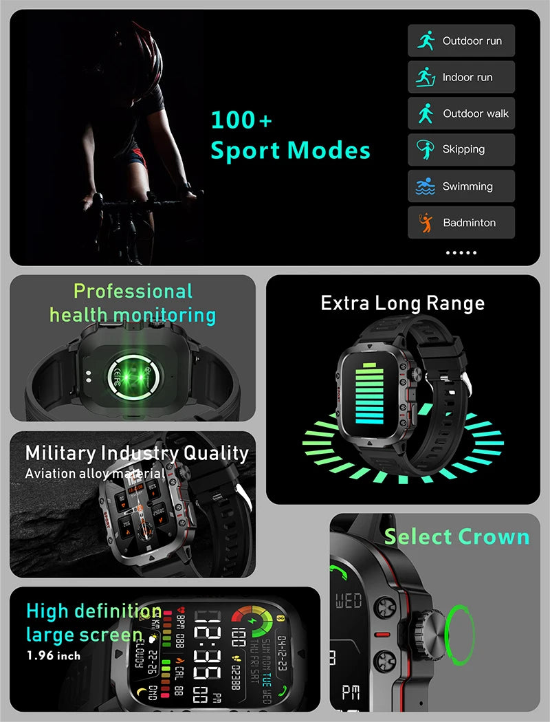 2024 New abay Military Smart Watch for Xiaomi - IP68 5ATM Outdoor Sports Fitness Tracker with BT Call