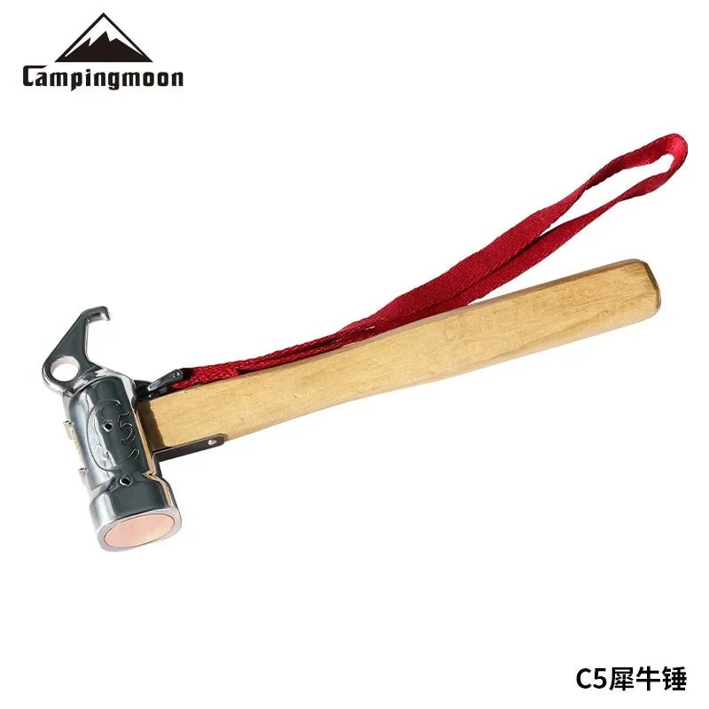 Outdoor Camping Chipping Hammer - Stainless Steel with Wooden Handle, Fixed Tent Nail Hammer with Safety Rope