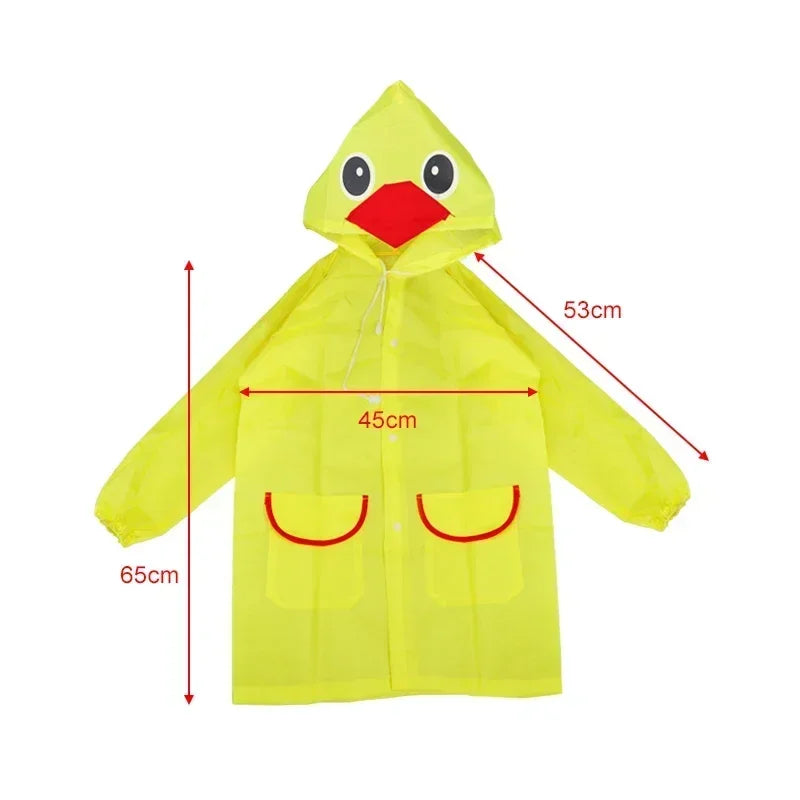 Kids Cartoon Animal Waterproof Foldable Raincoat - Portable Rain Poncho for Hiking