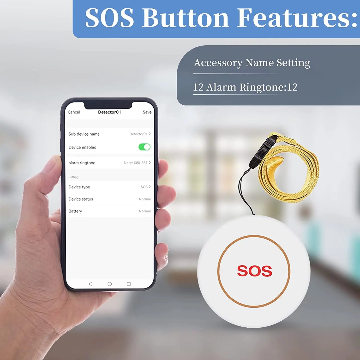 Smart WiFi Elderly Caregiver Pager - SOS Call Button Emergency Medical Alert System for Seniors at Home