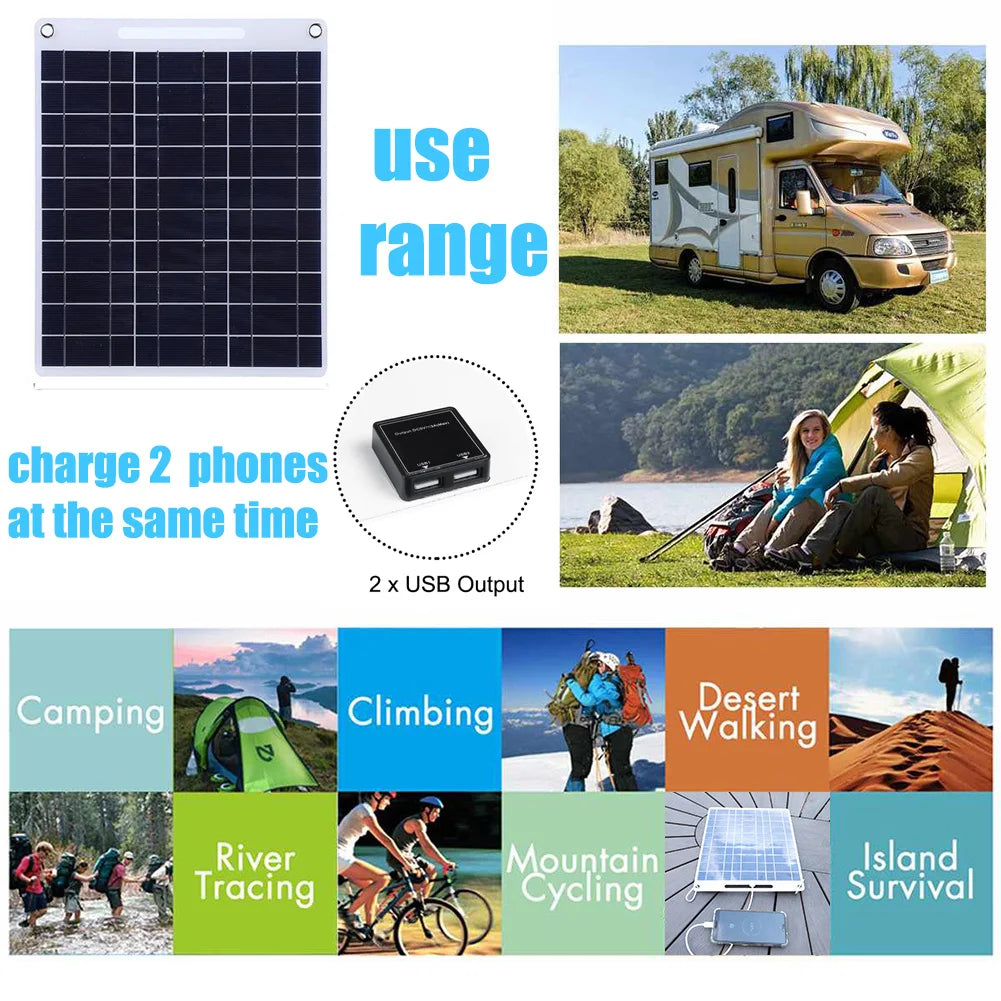 RZ 100W Solar Panel USB Waterproof Outdoor Hike Camping Portable Cells Battery Solar Charger Plate for Mobile Phone Power Bank