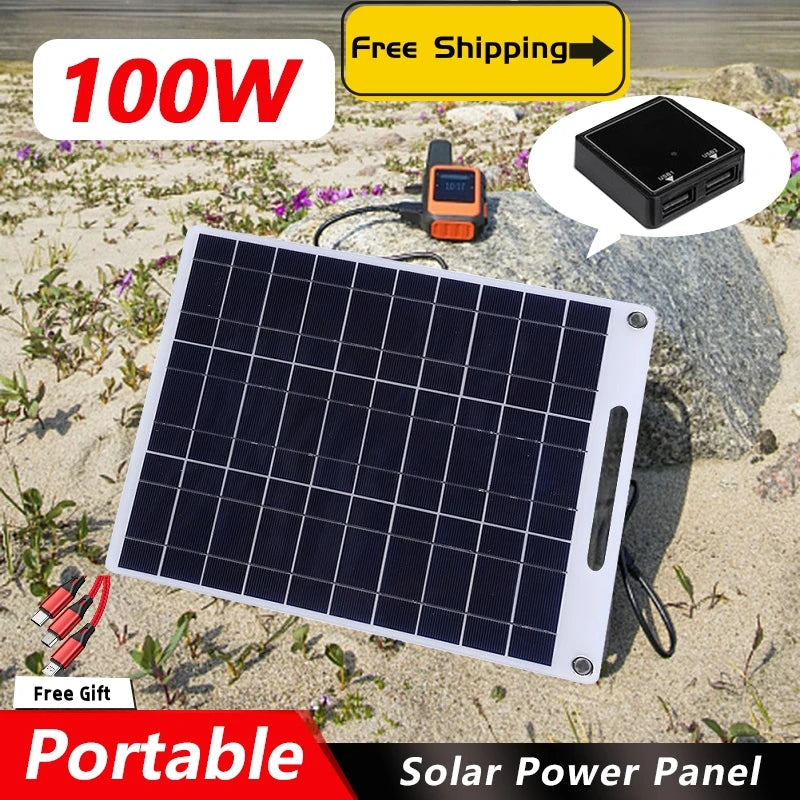 RZ 100W Solar Panel USB Waterproof Outdoor Hike Camping Portable Cells Battery Solar Charger Plate for Mobile Phone Power Bank