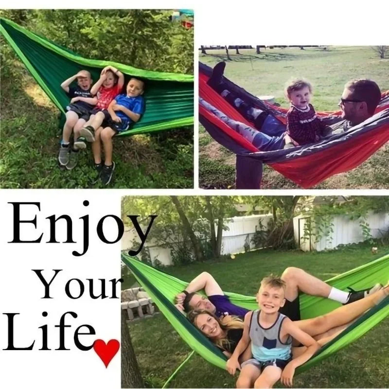 Single Person Portable Outdoor Camping Hammock - High Strength Nylon Parachute Fabric Hanging Bed