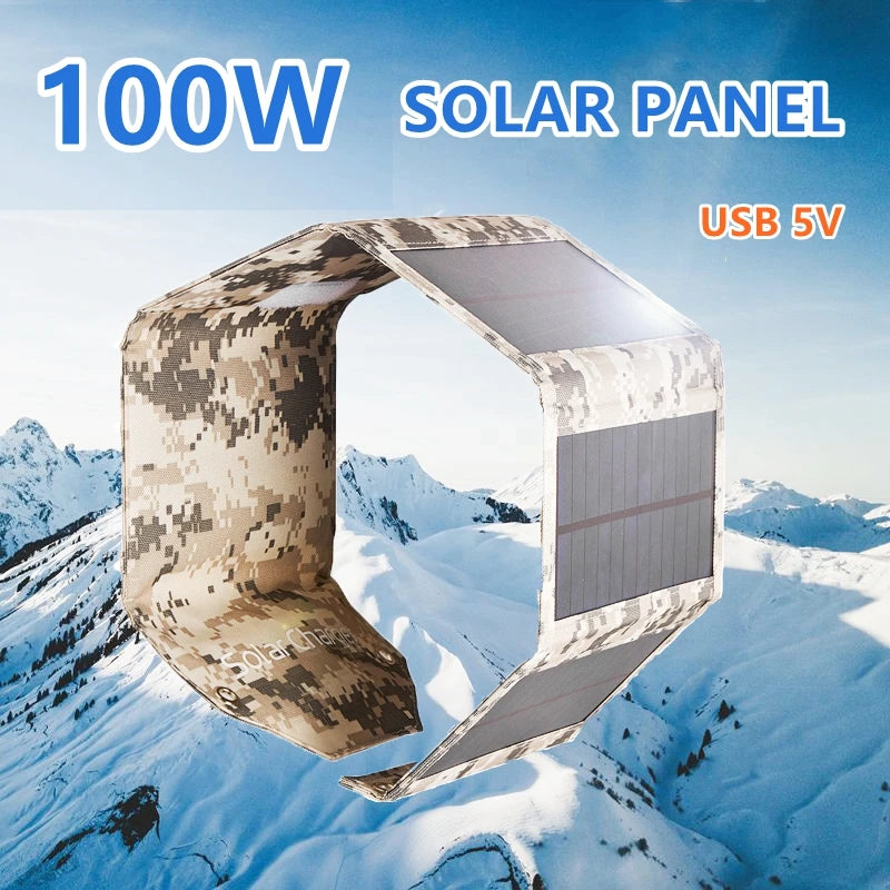 100W Foldable Solar Panel Portable Solar Charger with USB 5V - Waterproof Solar Cell for Outdoor Mobile Power, Camping, and Hiking