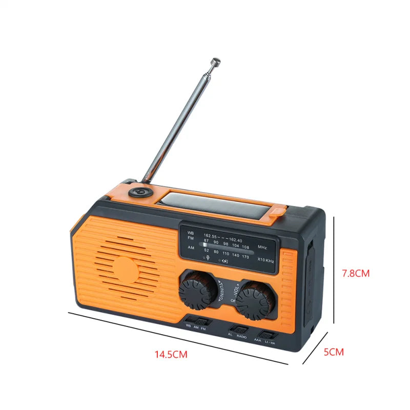 Solar FM Radio AM WB NOAA Radio Weather Emergency Power Bank 5000mA Hand Crank USB Charging Multifunctional Radio LED Flashlight