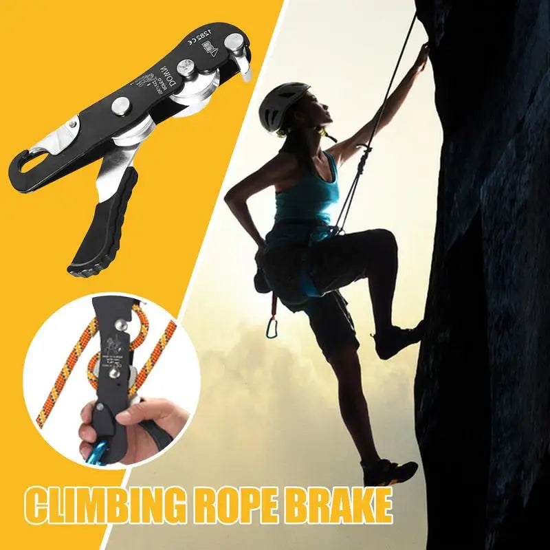 Climbing Stop Descender with Hand Control - Self-Locking Anti-Panic Belay Device for Rope Rescue and Rappelling