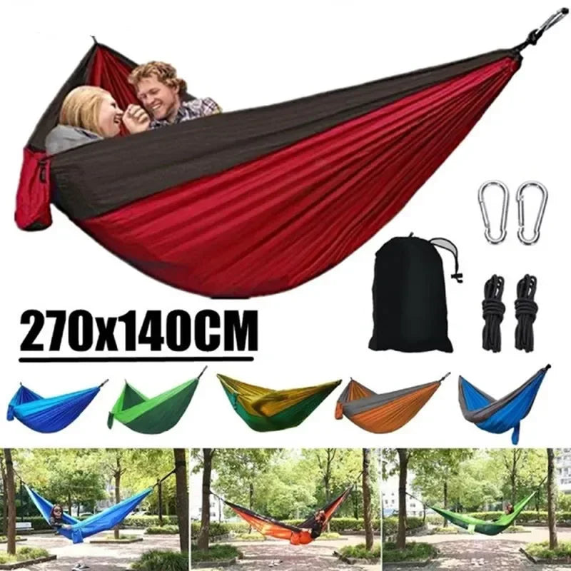 Single Person Portable Outdoor Camping Hammock - High Strength Nylon Parachute Fabric Hanging Bed