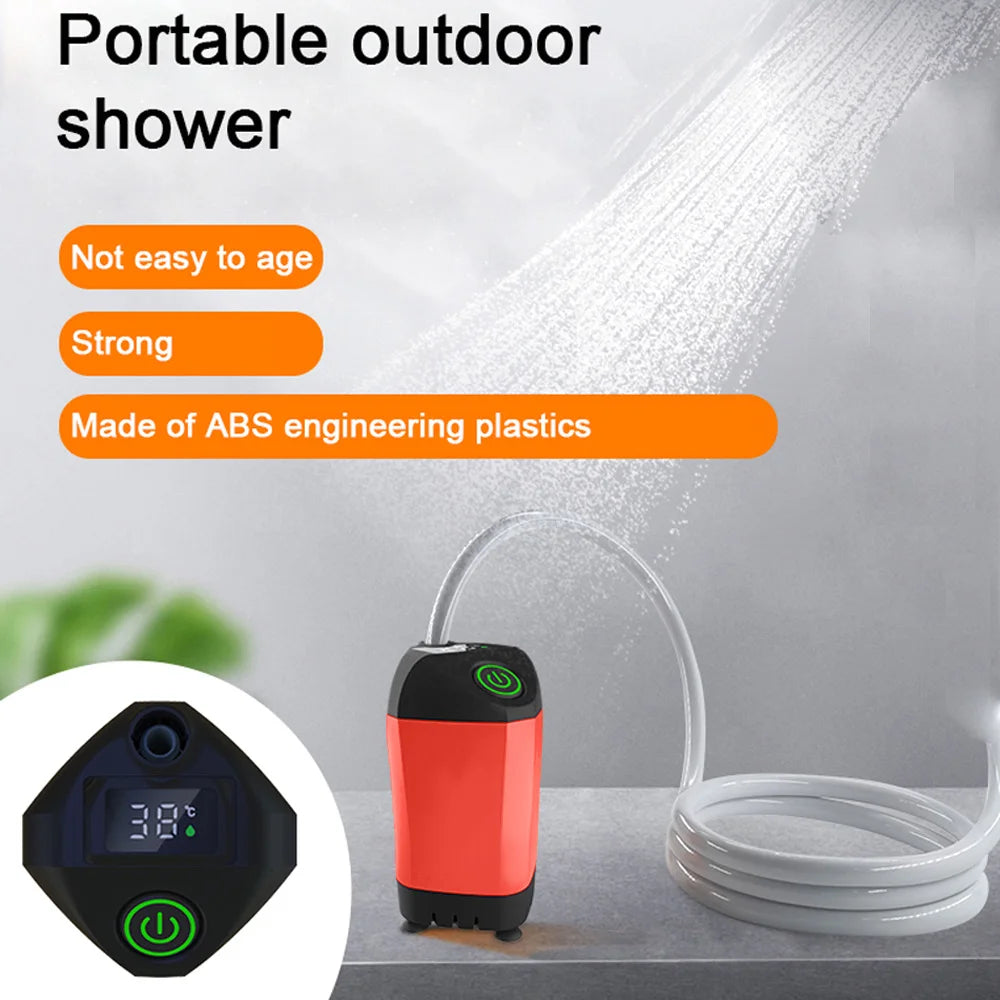 Portable Electric Camping Shower Pump - IPX7 Waterproof with Temperature Display for Hiking, Backpacking, Travel, Beach, Pet Bathing